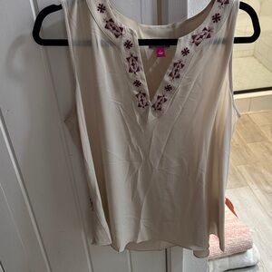 Vince Camuto Cream and Purple Embroidered Blouse